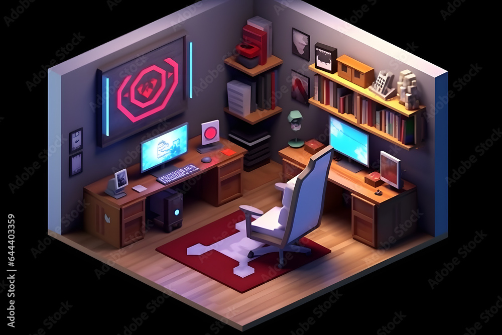 Fototapeta premium 3d game room isometric style Made with Generative AI