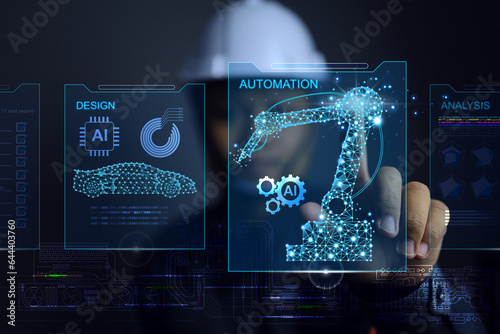 Foto Engineer using robotic process automation RPA to integrate technology to vehicle