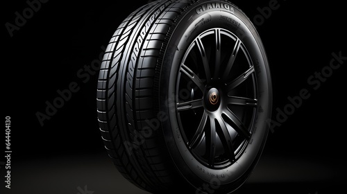 Car tire isolated on black background, Modern high-performance sport summer tyre isolated on a black background.