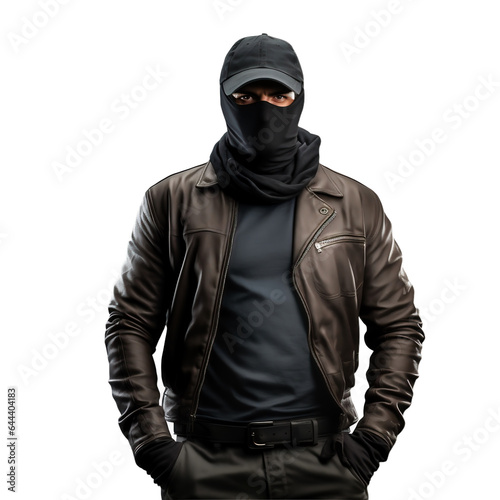 Person in a mask. The figure of a masked man on a white transparent background. PNG file