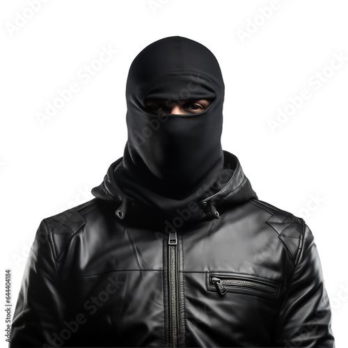 Man in black hood. The figure of a masked man on a white transparent background. PNG file