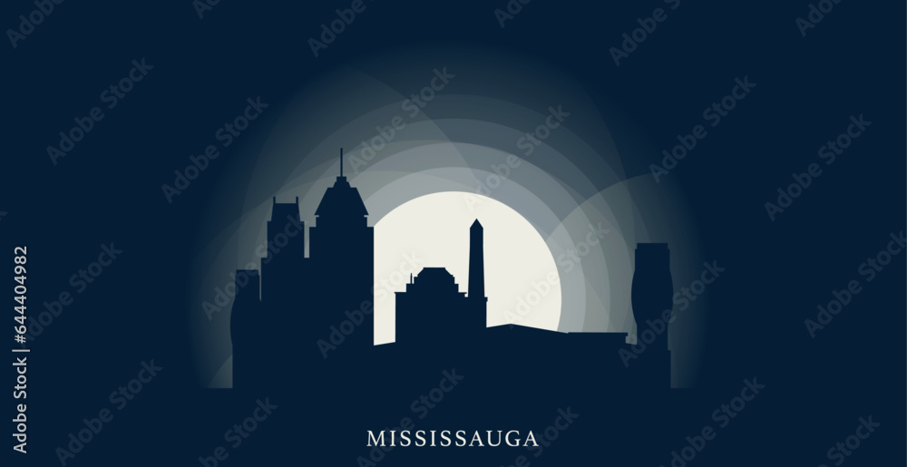 Canada Mississauga cityscape skyline city panorama vector flat modern banner illustration Canadian Ontario province emblem idea with landmarks and building silhouettes at sunrise sunset night