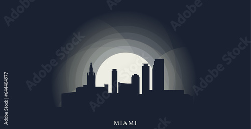 USA United States Miami cityscape skyline city panorama vector flat modern banner illustration. US Florida American county emblem idea with landmarks and building silhouette at sunset sunrise night