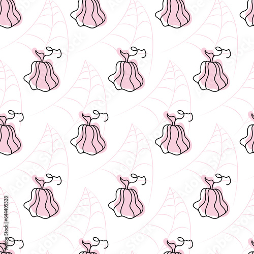 Pink Seamless pumpkin pattern with spider web. halloween patterns. line vector illustration