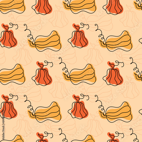 Seamless orange and yellow pumpkins. halloween or thaksgiving day pattern. line vector