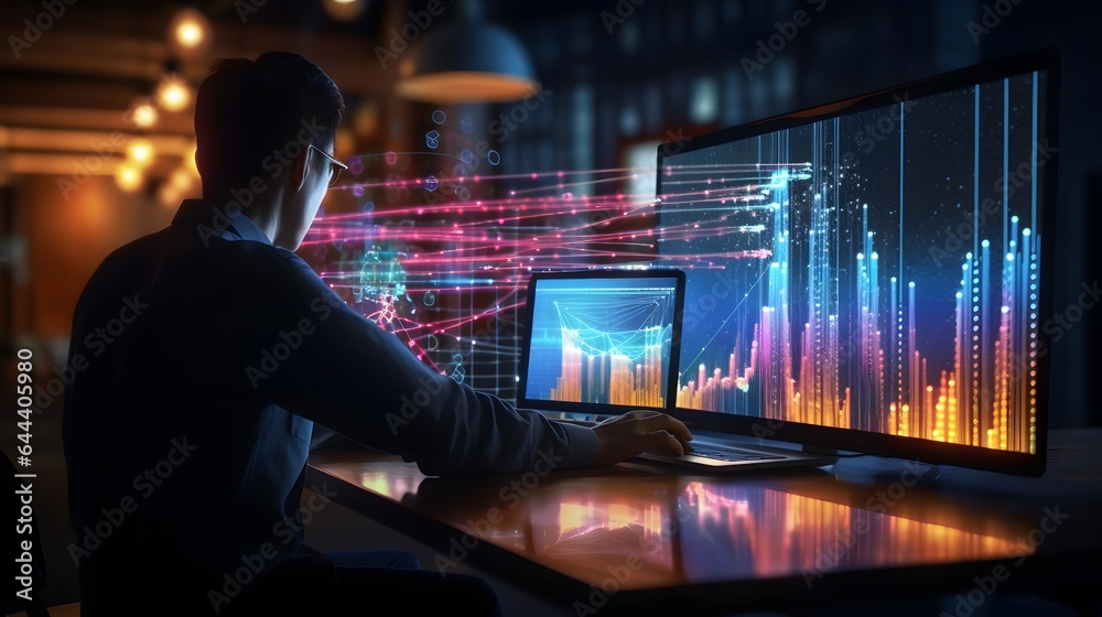 Data science and big data technology. Scientist computing, analysing