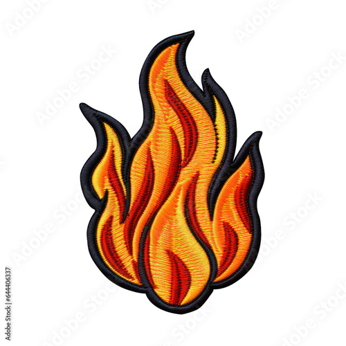 fire embroidered patch badge on isolated transparent background png, generative ai