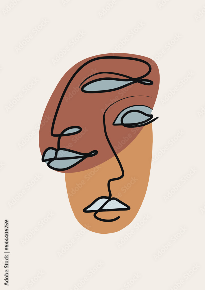 Two female faces.Women in elegant line art style concept Vector