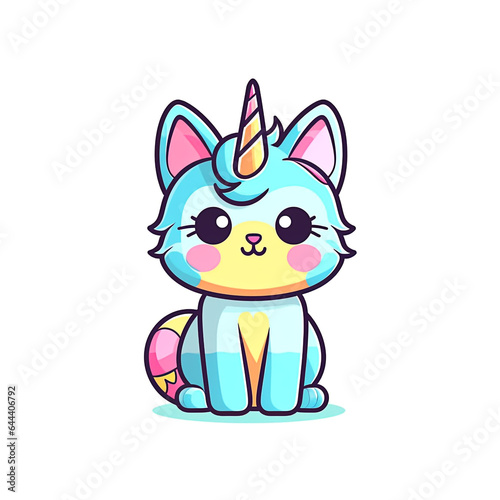Cute cat with unicorn horn, kawaii caticorn © Daria