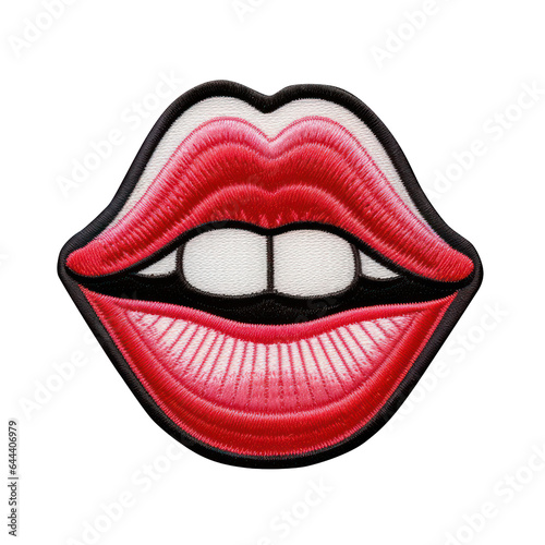 lips embroidered patch badge on isolated transparent background png, generative ai