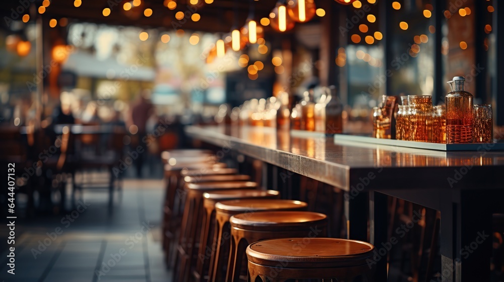 Blur coffee shop or cafe restaurant with abstract bokeh light