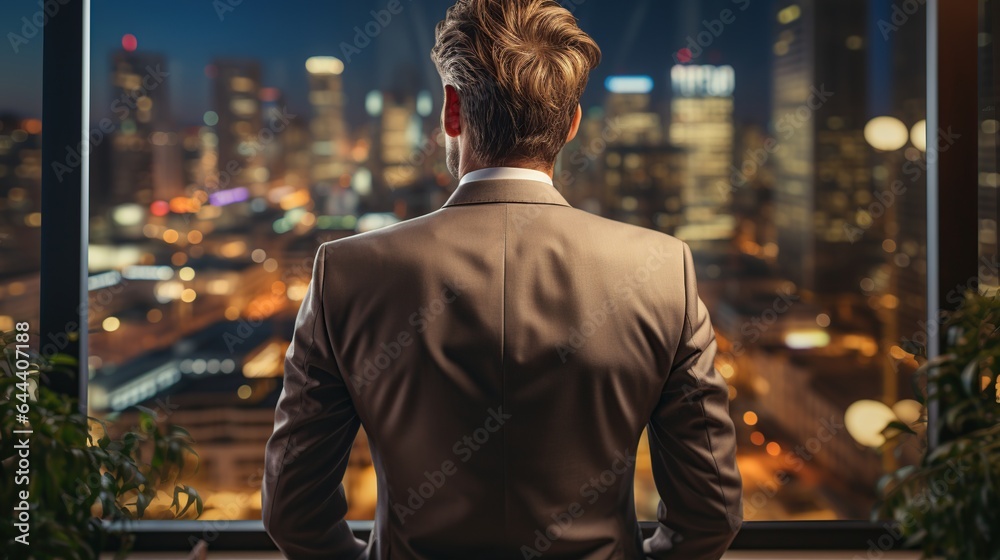 Fototapeta premium businessman looking through window back view no face