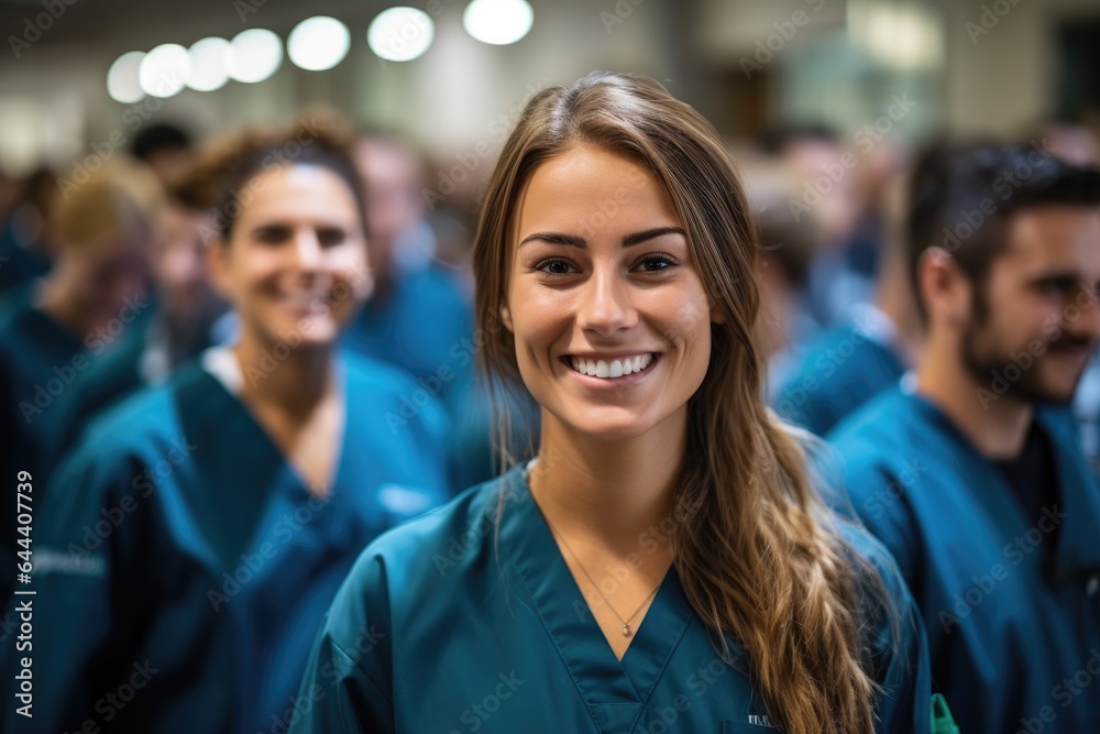 Successful team of doctors in hospital looking at camera and smiling Successful team of doctors in hospital looking at camera and smiling