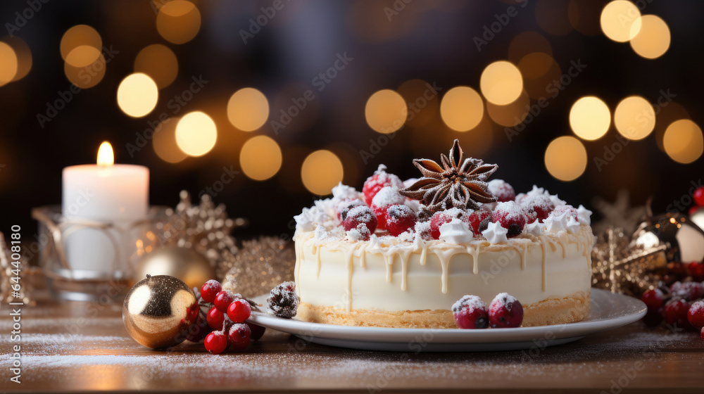 New Year's cake and Christmas cake on a New Year's background New Year's cake and Christmas cake on a New Year's background