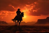 landscape, Bold cowboy silhouette on horseback