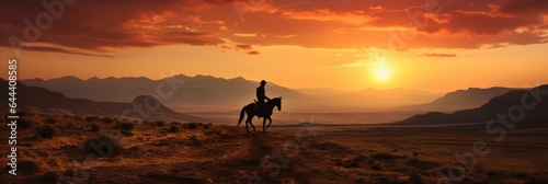 Fototapeta landscape, Bold cowboy silhouette on horseback