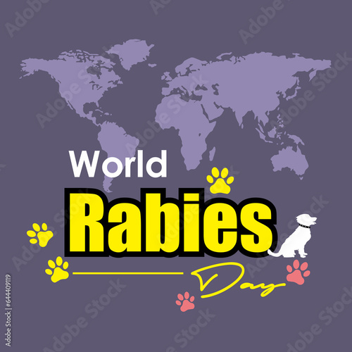 World Rabies Day Vector Illustration. Vector background illustration of a dog silhouette, paws and a world map. For backgrounds, banners, flyers etc