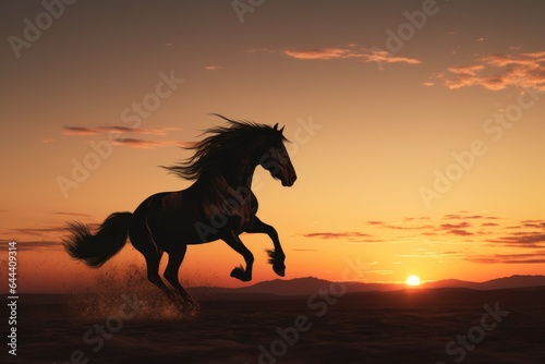 landscape, The powerful silhouette of a wild horse running across