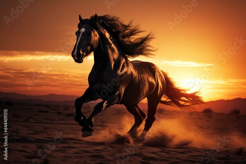 landscape  The powerful silhouette of a wild horse running across