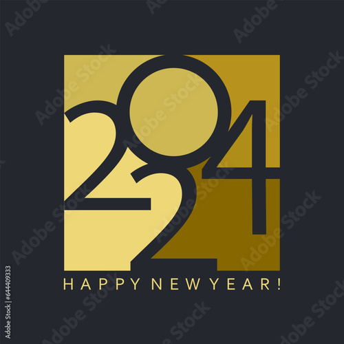 Happy new year 2024 design. Locanic vector template with truncated number illustrations for poster.