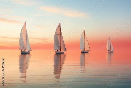 landscape, The serene silhouette   of a row of sailboats on a calm © Landscape Planet