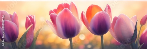 Beautiful tulips flowers. Watercolor. Ai generated illustration #644409756