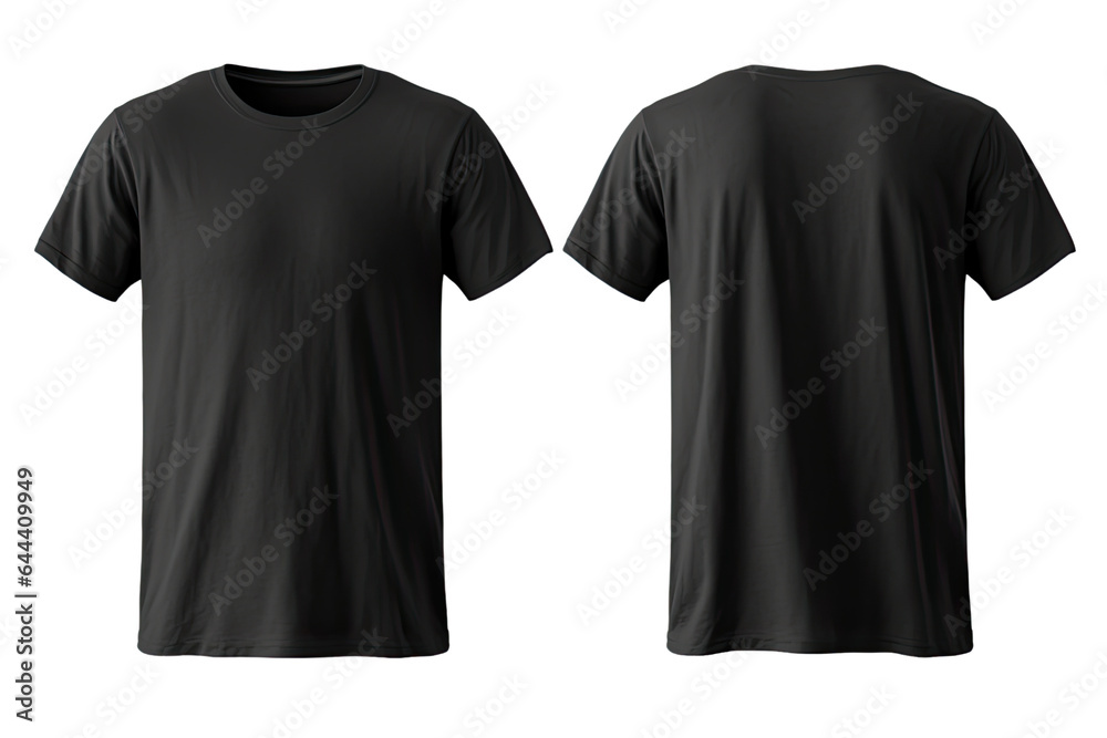 Black t-shirt template front and back illustration isolated transparent ...