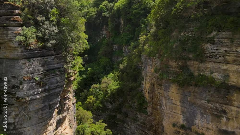 Drone flight in the Osumi Canyon in Albania under a bridge Drone flight in the Osumi Canyon in Albania under a bridge