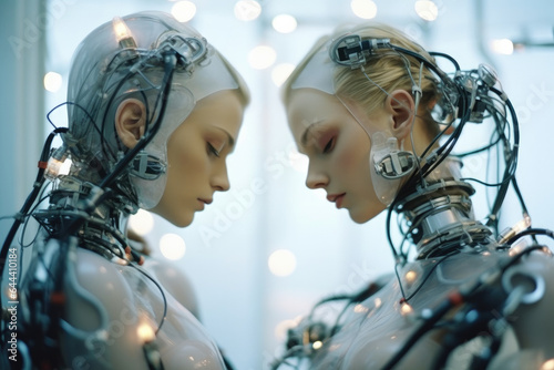 Two robotic girl just woke up from cryo sleep
