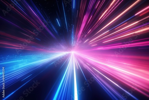 abstract futuristic background with pink blue glowing neon moving high speed wave lines and bokeh lights. Data transfer concept Fantastic wallpaper, © AKKA