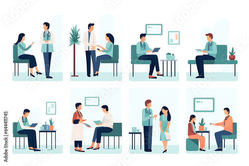 Patients visiting doctor set. isolated on white background