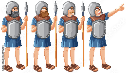 Ancient Knight Army Cartoon Characters with Spears and Shields