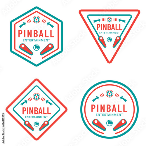 Set Pinball Vintage Retro Vector Badge Emblem Logo for Banner, Poster, Flyer, Website, Social Media