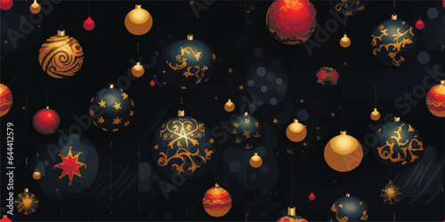 Tableau sur toile Christmas Ornament Seamless Vecrot Pattern, Vintage Christmas gold and green Dec