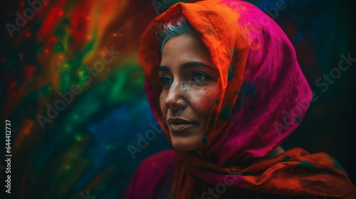a lady with low mood vibrant colors