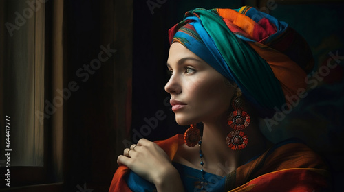 a lady with low mood  vibrant colors