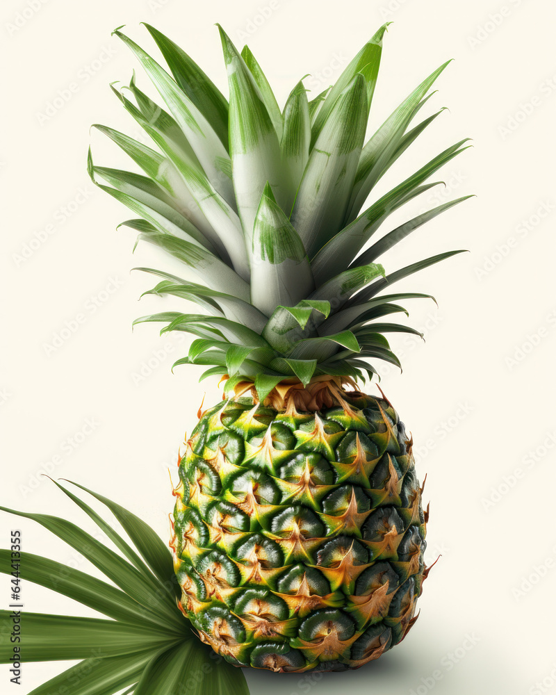 Fototapeta premium A vector graphic of a pineapple on a white background with a few tropical leaves