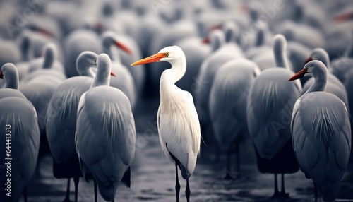 Standing Out from the Crowd - White Bird Standing Between Many other