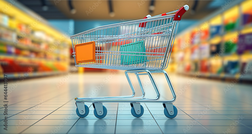 empty shopping cart in supermarket empty shopping cart in supermarket