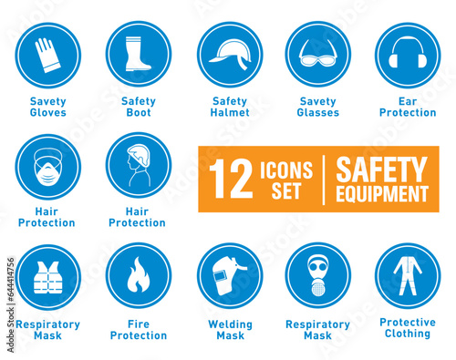 set of icons for safety equipment, safety sign, protective equipment, safety first