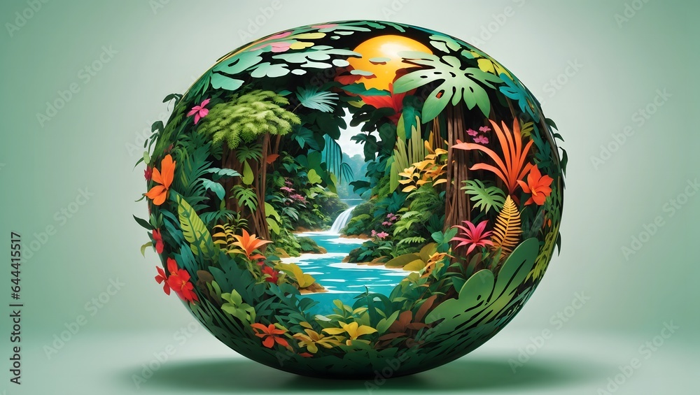 World Environment Earth Day Concept Ecosystem of The Tropical Rainforest Sphere AI Generative