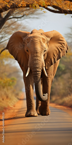 Elephant walking on a road in an African park