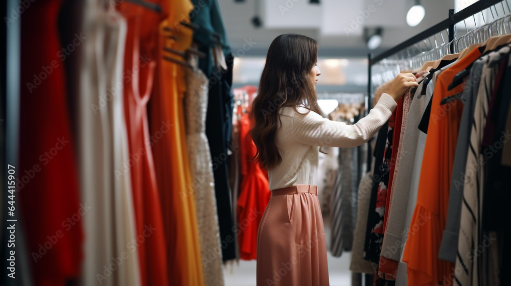 a young woman is looking for a new outfit in the store. Generative Ai