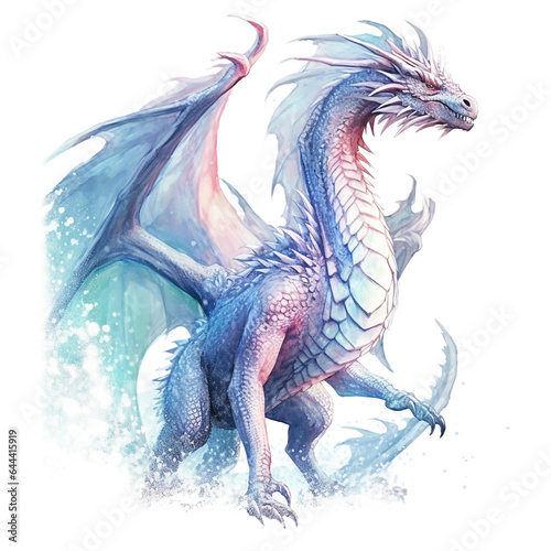 Watercolor blue dragon. Symbol of new 2024 year, isolated © Daria