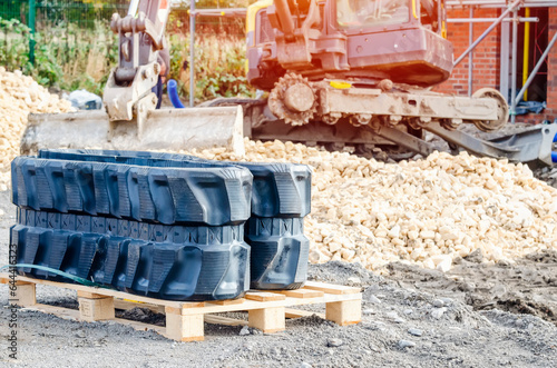 New rubber track for mini digger excavator on building site