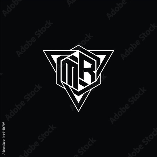 MR Letter Logo monogram hexagon shape with triangle geometric outline sharp modern design