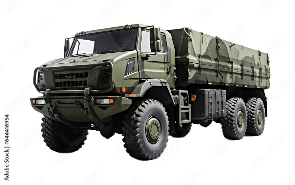Army Military Truck Isolated on Transparent PNG Background, rendering. Generative AI