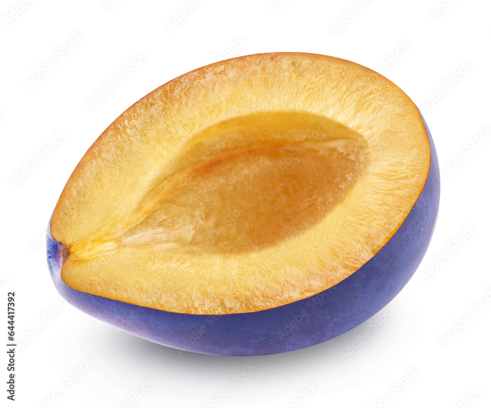 Plum isolated. Half of a ripe plum on a transparent background. Plum isolated. Half of a ripe plum on a transparent background.