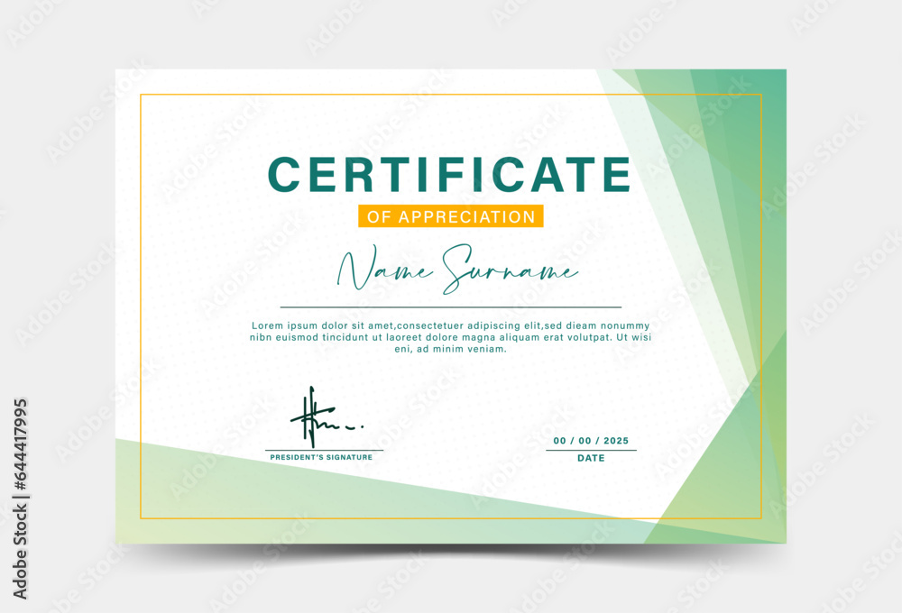 achievement certificate template Vector blank design . green transparent