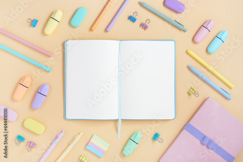Open notebook with space for your text with pastel color stationery